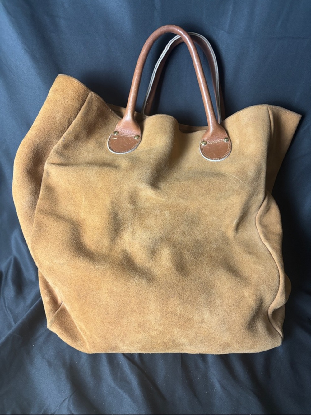 Brookstone Vintage Tan Suede Tote with Brown Leather Handles